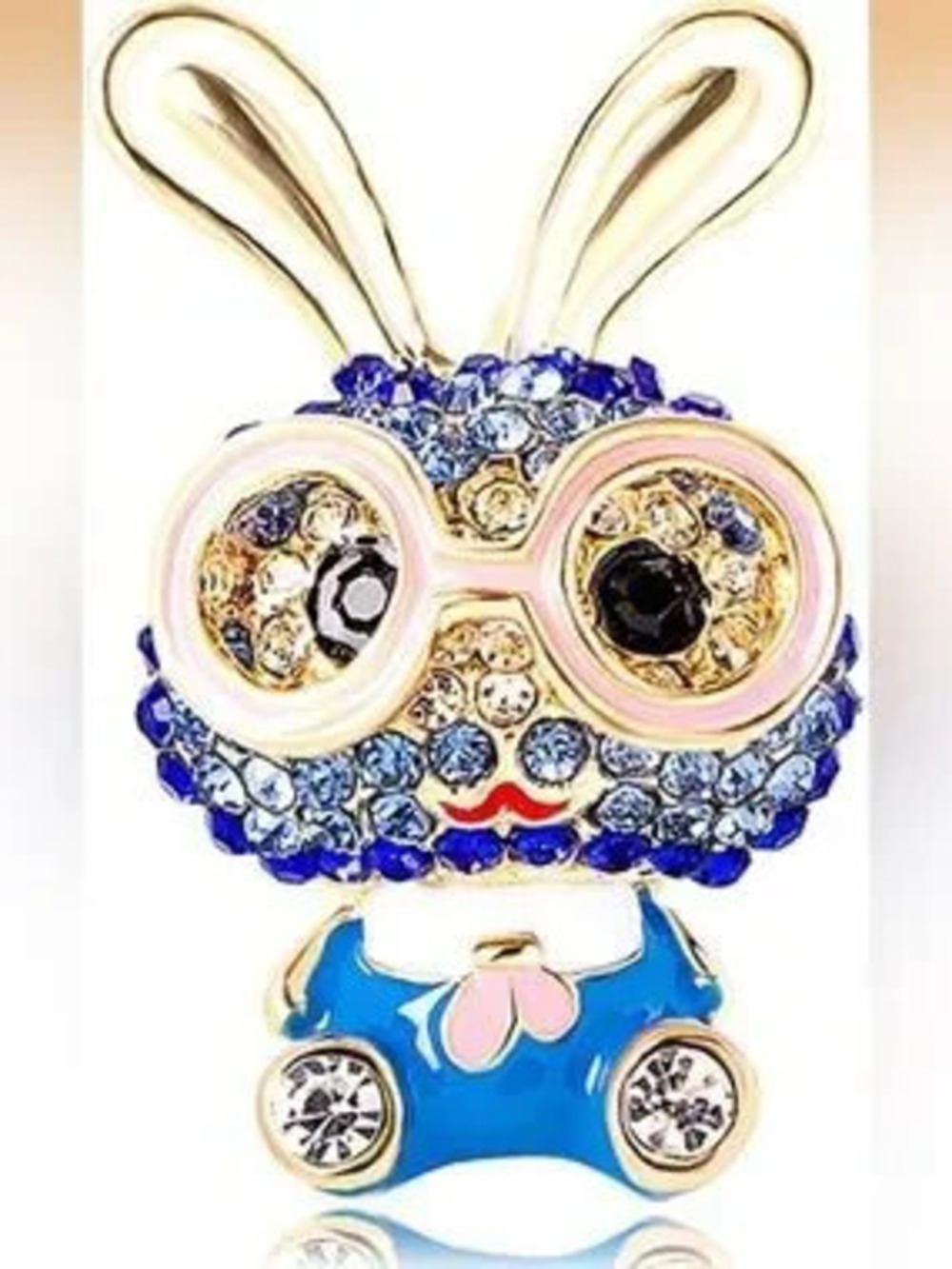New Anthropologie Blue & Pink Bunny Crystal Brooch
